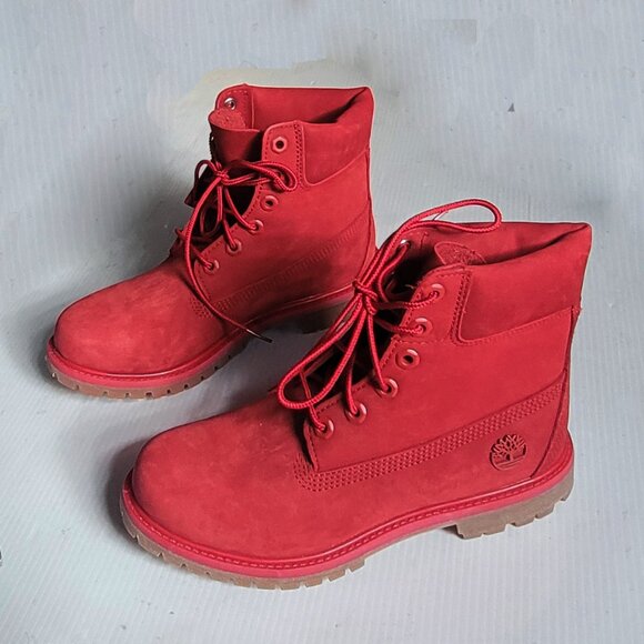 New! Timberland Women's Limited Release 6 inch Waterproof Work Boots Red Leather - Picture 4 of 10
